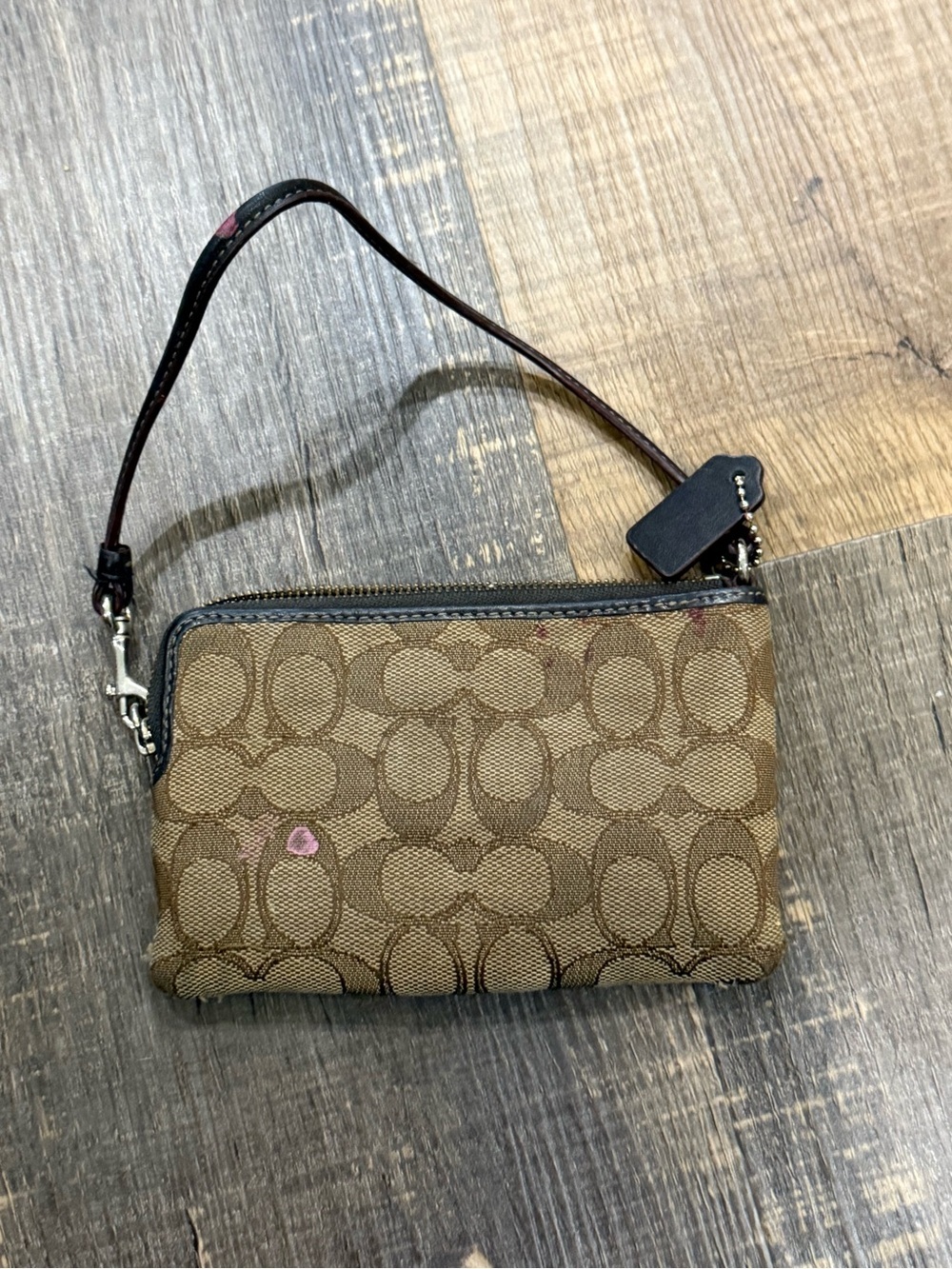 Coach Brown Signature Wristlet with Black Trim - Picture 2 of 5
